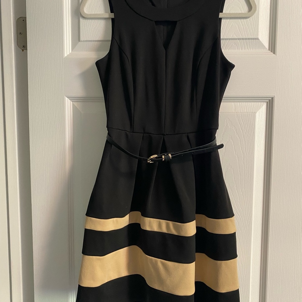 Iz Byer Black and Tan Striped Mini Dress